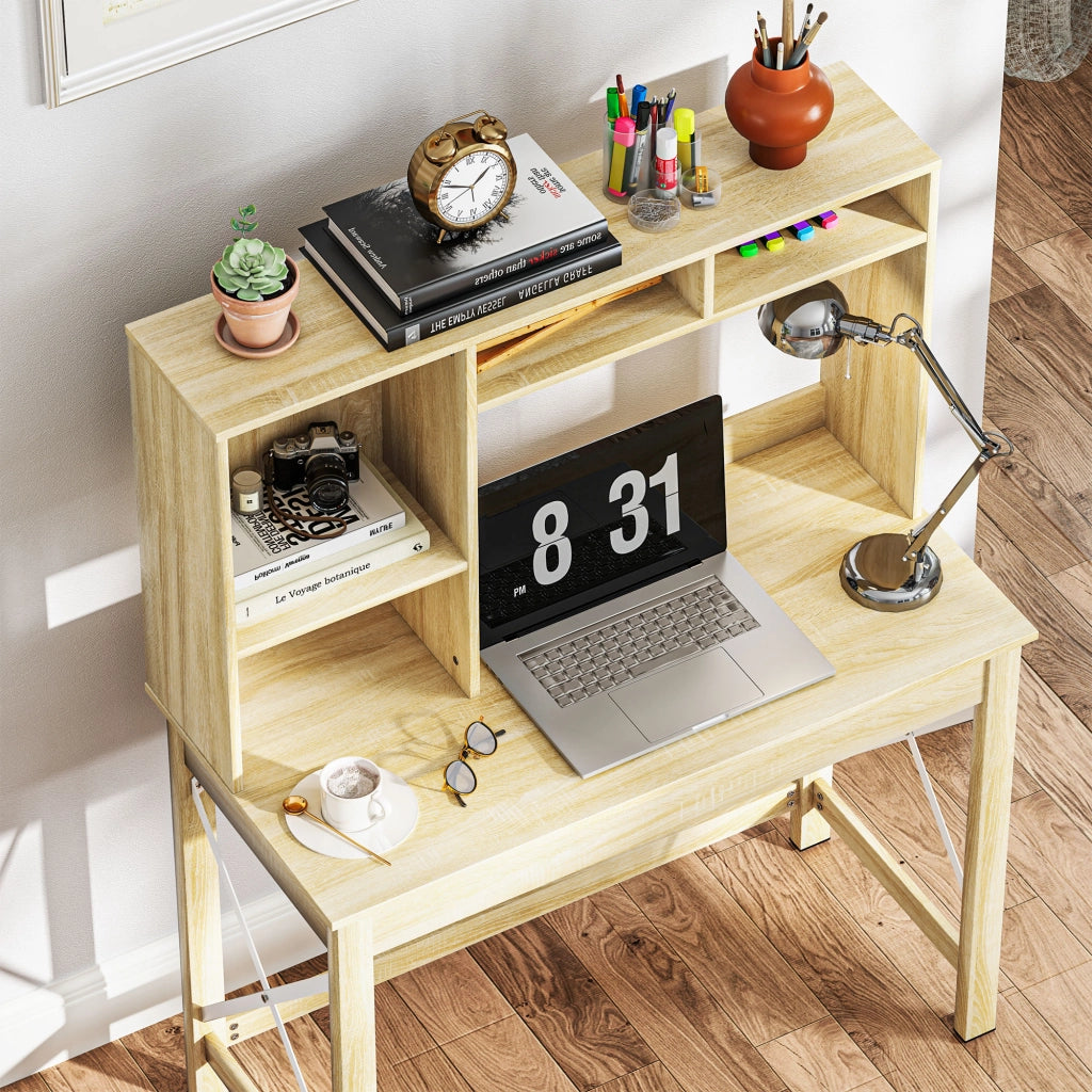 Scrivania con libreria e cassetti ¨C Zephmum ¨C Legno Rovere 100x50x