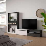 Mobile TV, Soggiorno, 310x35x186cm, Per TV fino a 80", Camino elettrico, Bianco e nero RF2844