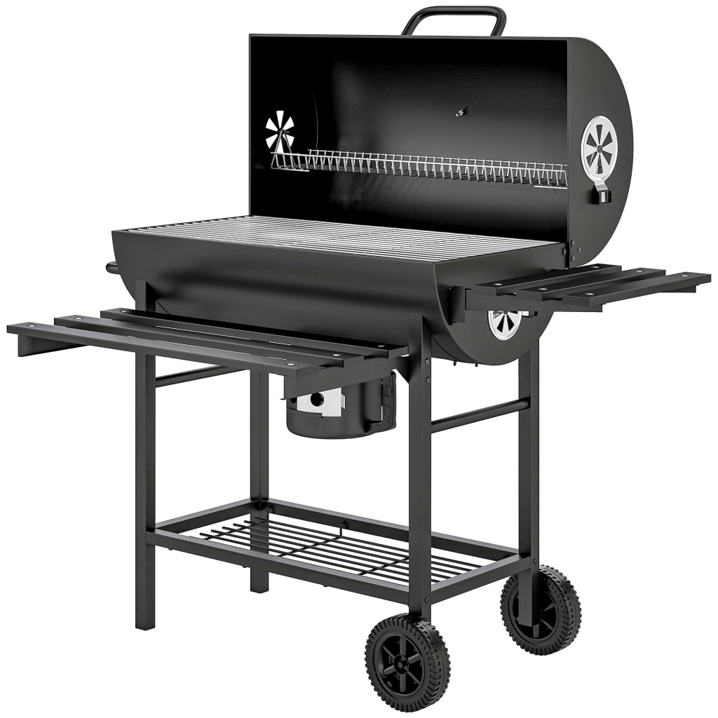 Barbecue a carbone con griglia e tavolino pieghevole ¨C zephmum ¨C 114x65x95 cm nero