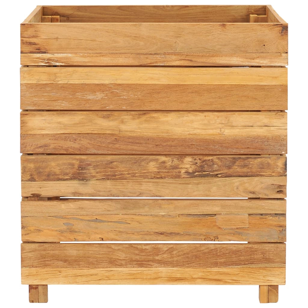 Aiuola rialzata per piante e fiori 50 x 40 x 55 cm legno di teak riciclato e acciaio 02_0000938