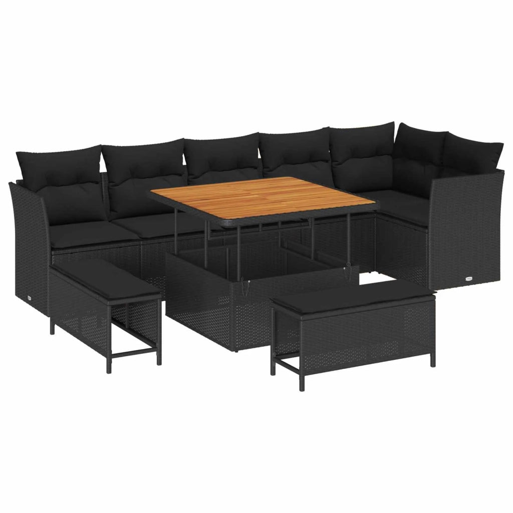 Set Divano da Giardino con cuscino con archiviazione 9 pcs Nero 3363444