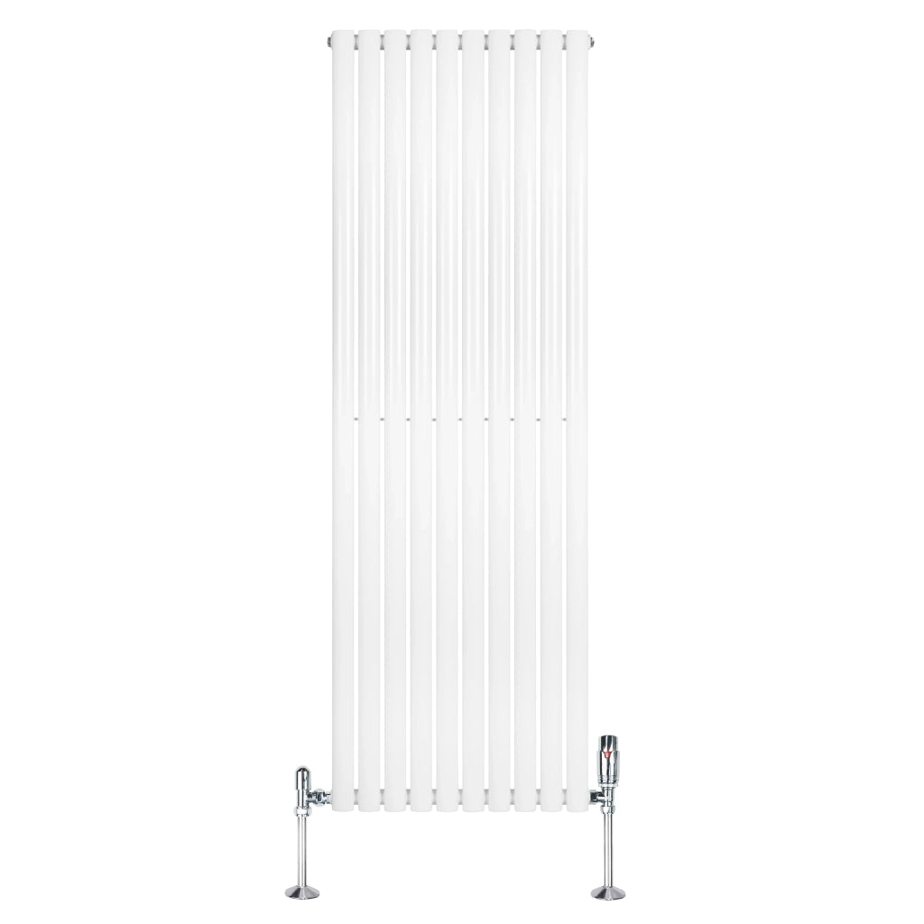 Radiatore Verticale Ovale 1800x600mm Bianco con Valvole TRV
