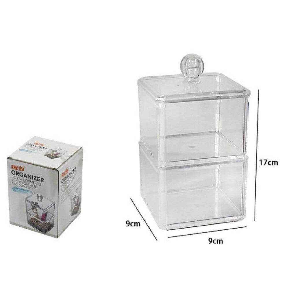 Trade Shop - Contenitore Trasparente Porta Ovatta Cotton Fioc 2 Piani Organizer Bagno 10242 -