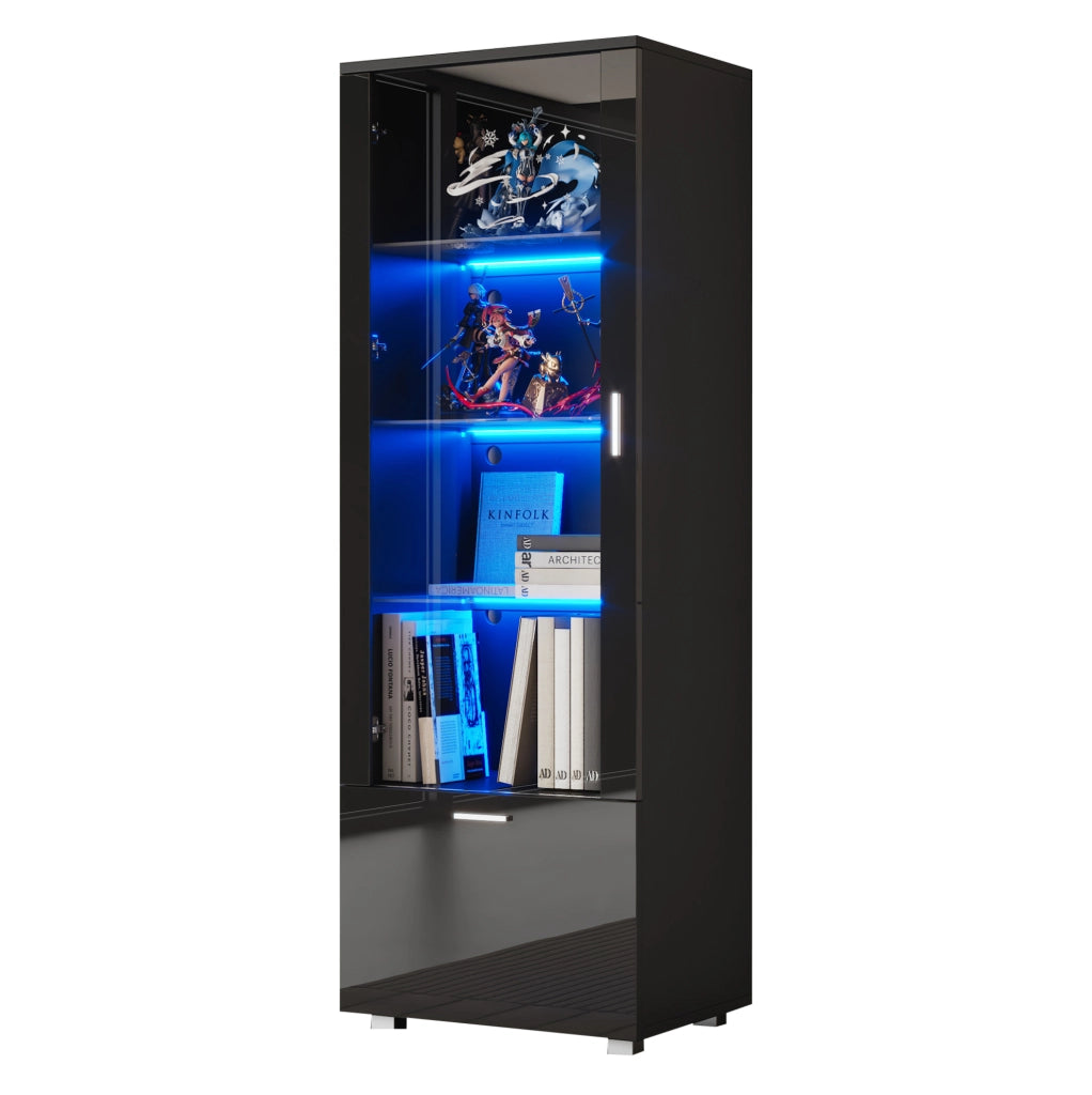 Vetrina alta nera lucida con ante in acrilico e LED; 40x50x160 cm