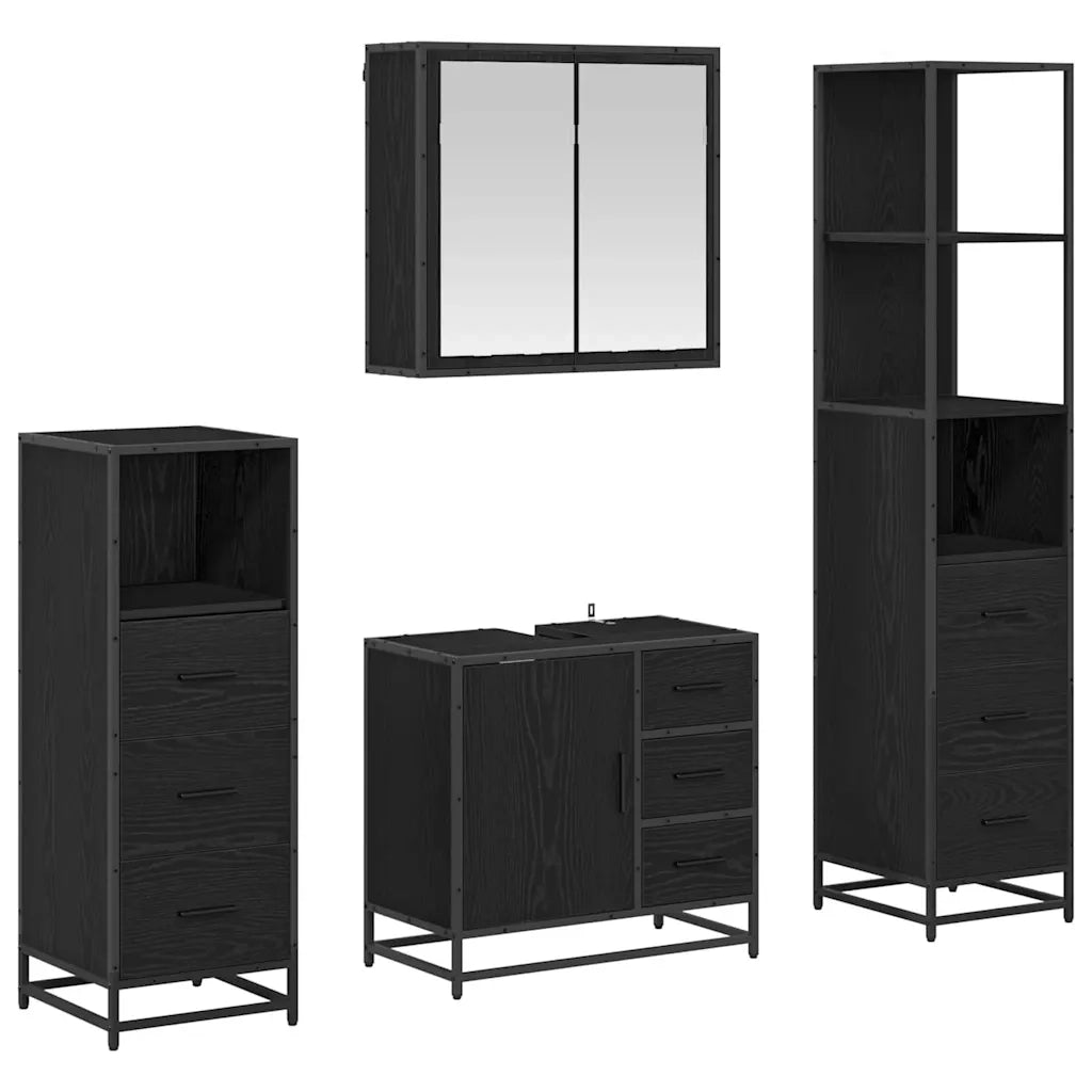 Set di mobili per il bagno 4 pcs Rovere Nero Legno multistrato 3402331