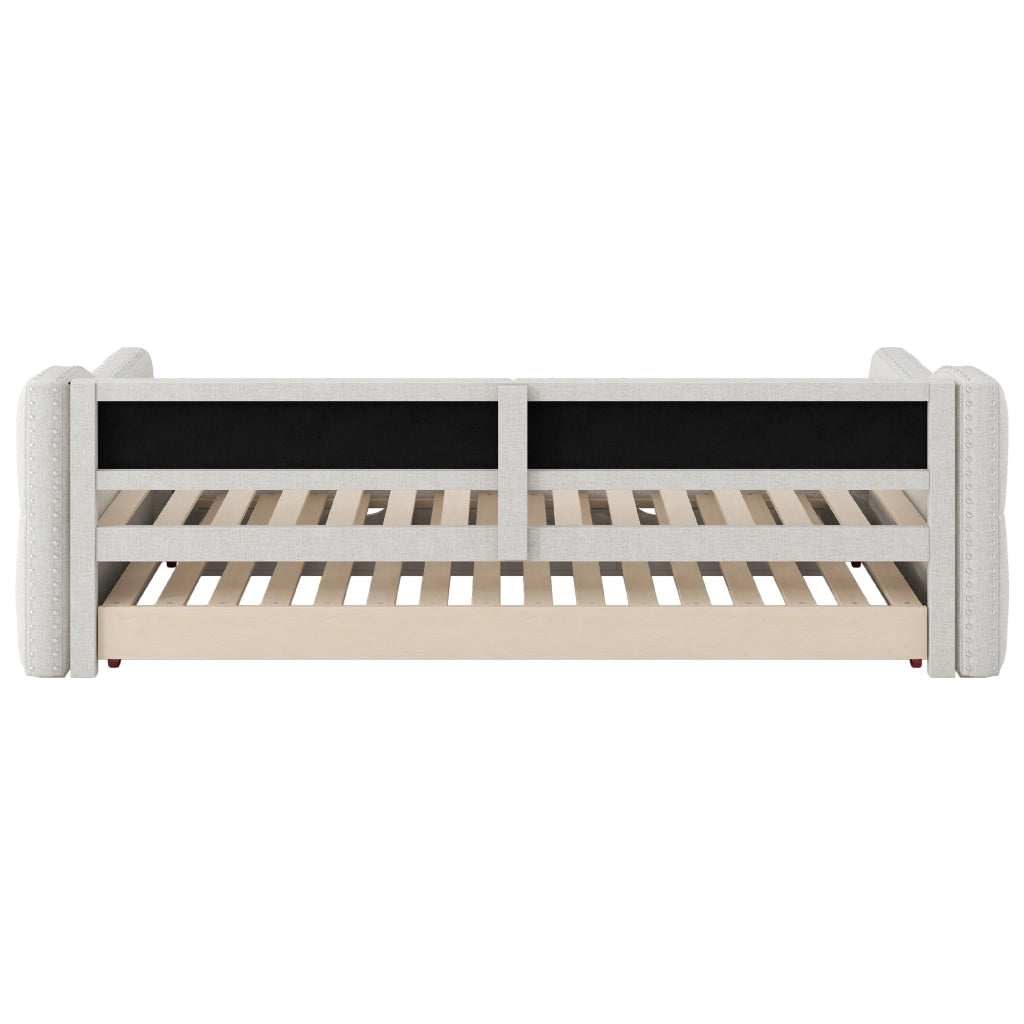 LETTO Giorno 90x200 cm Beige con LED, letto estraibile e 3 cassetti