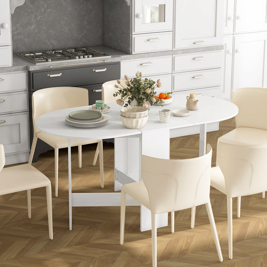 Tavolo Pieghevole da Pranzo 163x80x75 cm con 2 Ribalte Ovale in Legno Bianco