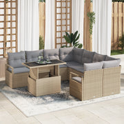 Set divani giardino da 9 pezzi con cuscini beige in polyrattan