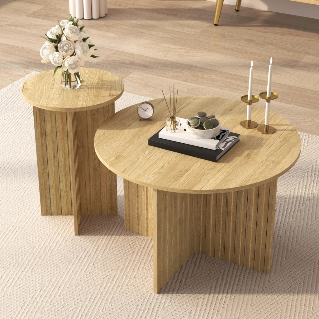 TAVOLINI NIDO Set da 2 pezzi Ø 76/40 cm MDF e PB Naturale