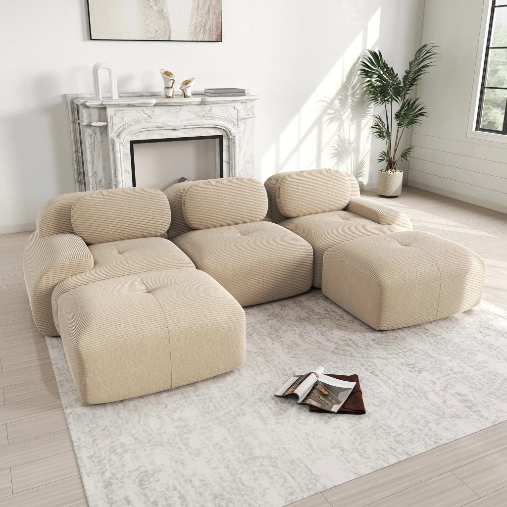 Divano angolare modulare in velluto a coste; senza montaggio; seduta 32D; beige
