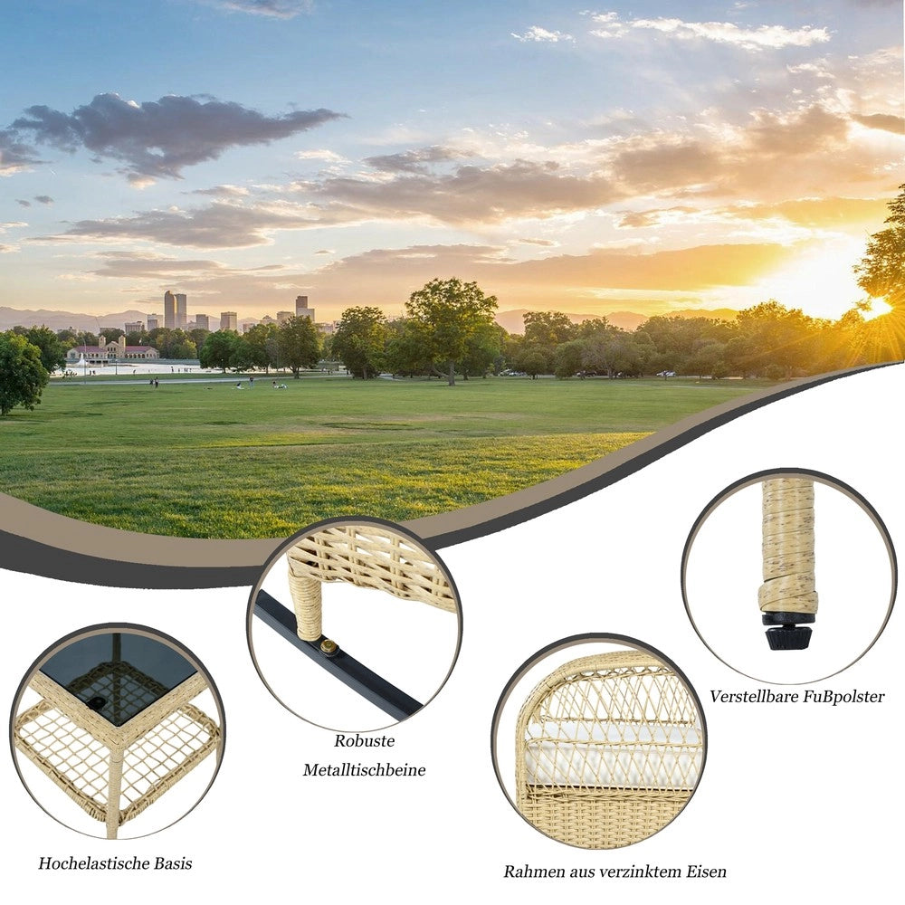 Set Balcone Rattan 3 Pezzi con Sedia a Dondolo e Cuscini Beige ¨C Xylo
