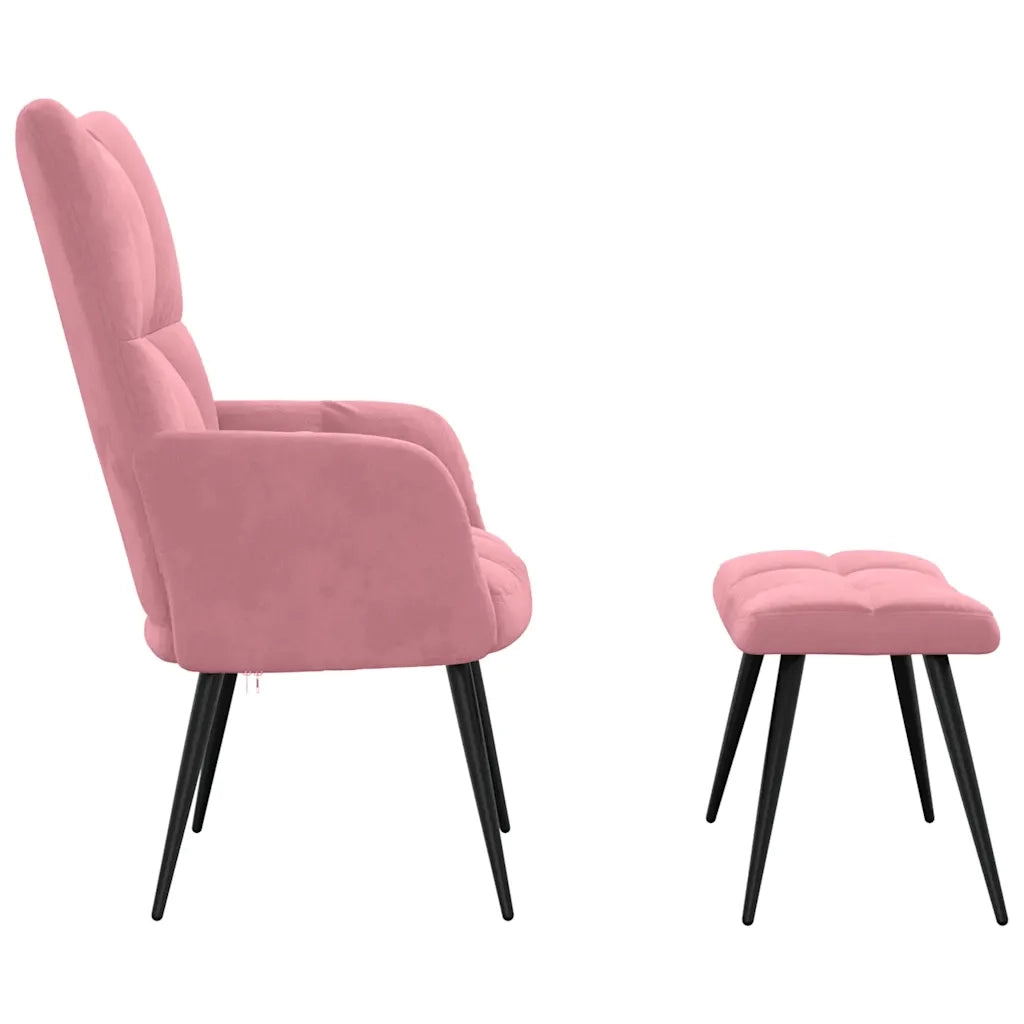 Poltrona Relax con Poggiapiedi Rosa in Velluto 328088