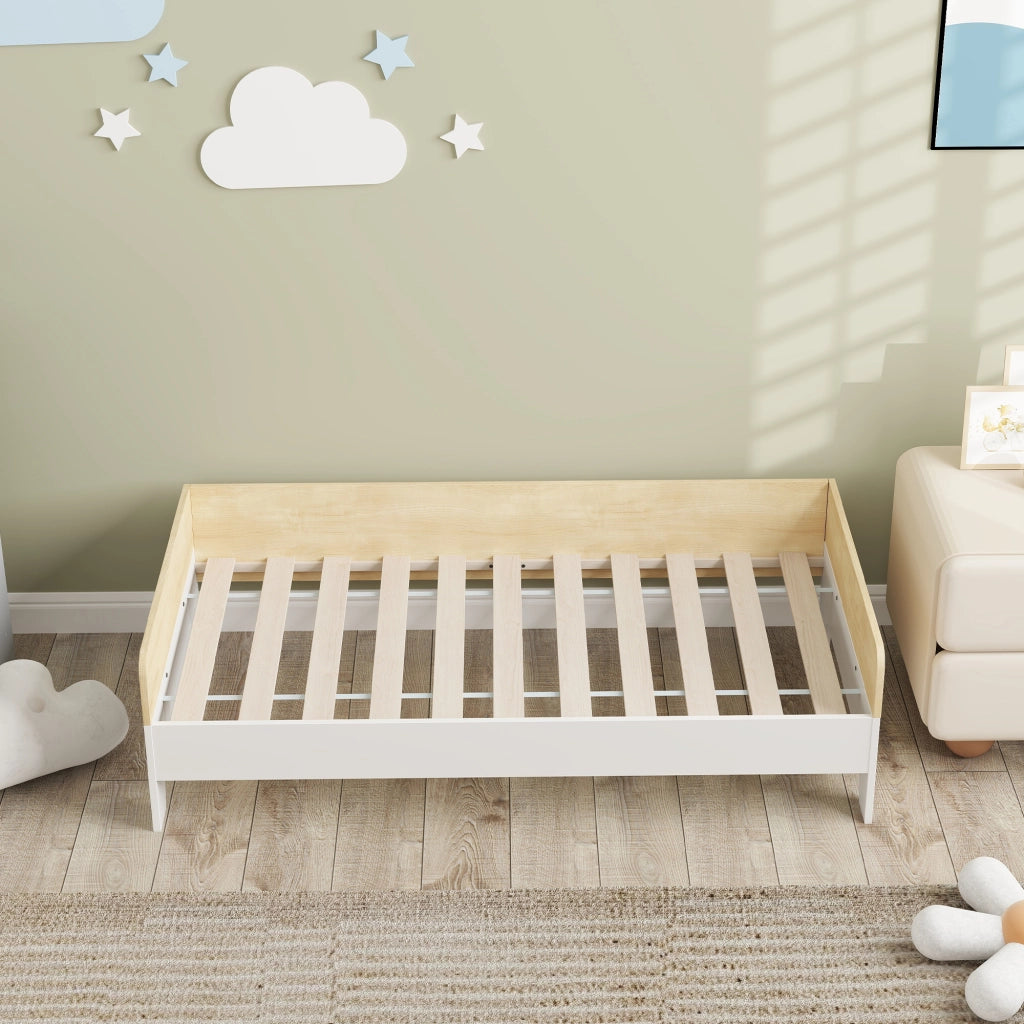 Letto Singolo con Panneaux Laterali Elevati ¨C Minimal ¨C Legno Massello Bianco 143.5x74x40