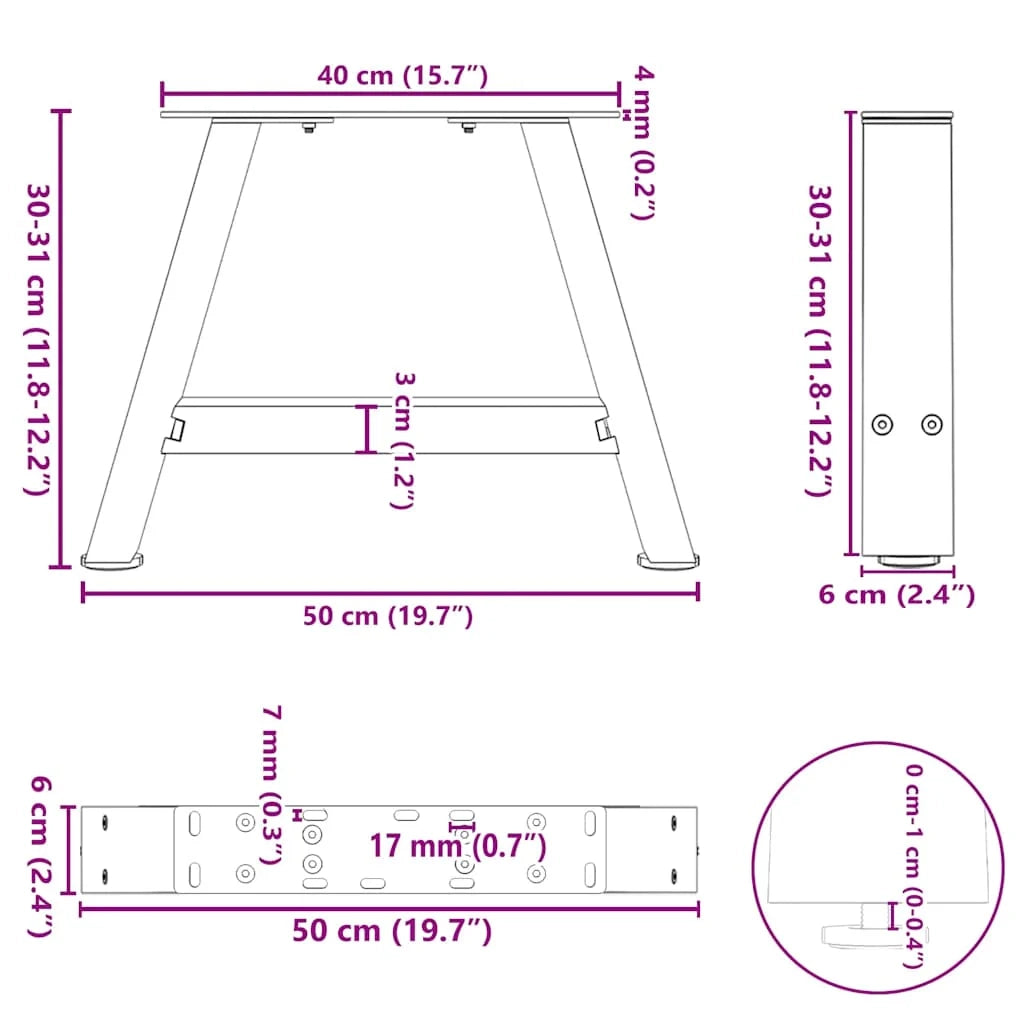 Set di 2 gambe per tavolino da caffè a forma di A 50 x 30 cm con piedini regolabili design moderno in acciaio antracite 02_0057098