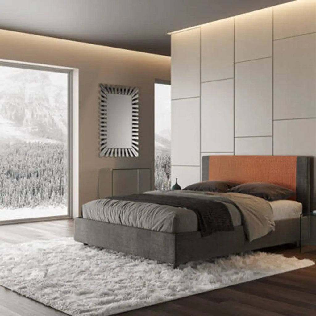 Letto matrimoniale contenitore imbottito 160x190 tessuto Labirinto 4 arancio Rosal