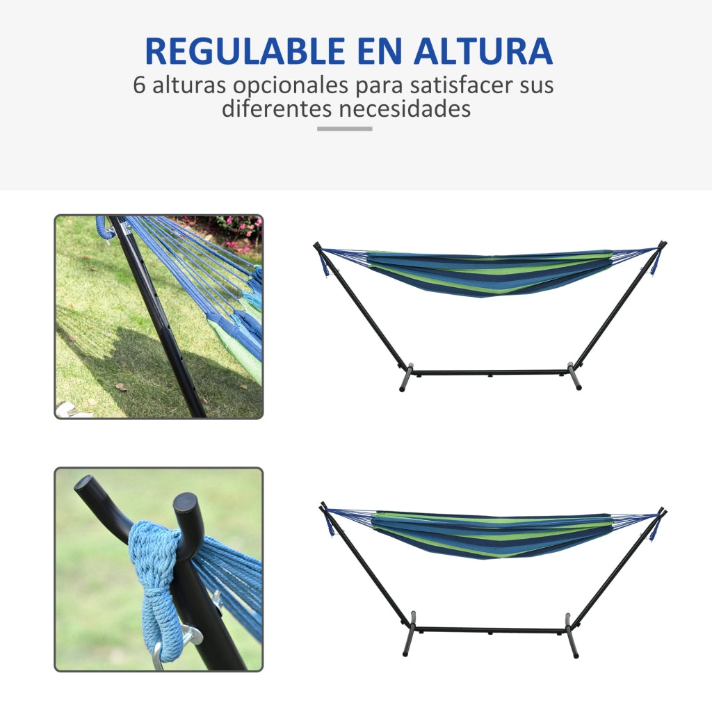 Amaca con Supporto per Giardino Esterno ¨C Xylo ¨C 310x117 cm Verde Blu