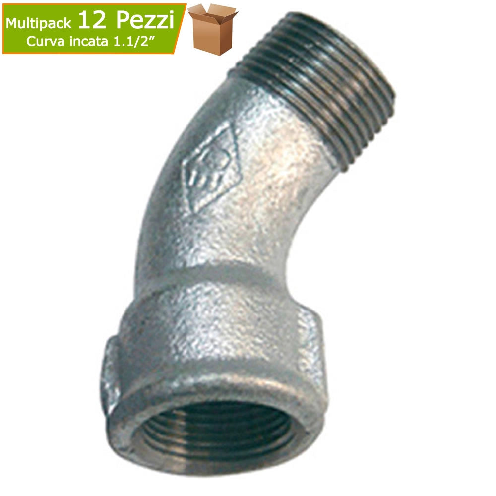 Curve a 45 gradi maschio femmina 1.1/2 zincata per idraulica gas multipack pezzi 12