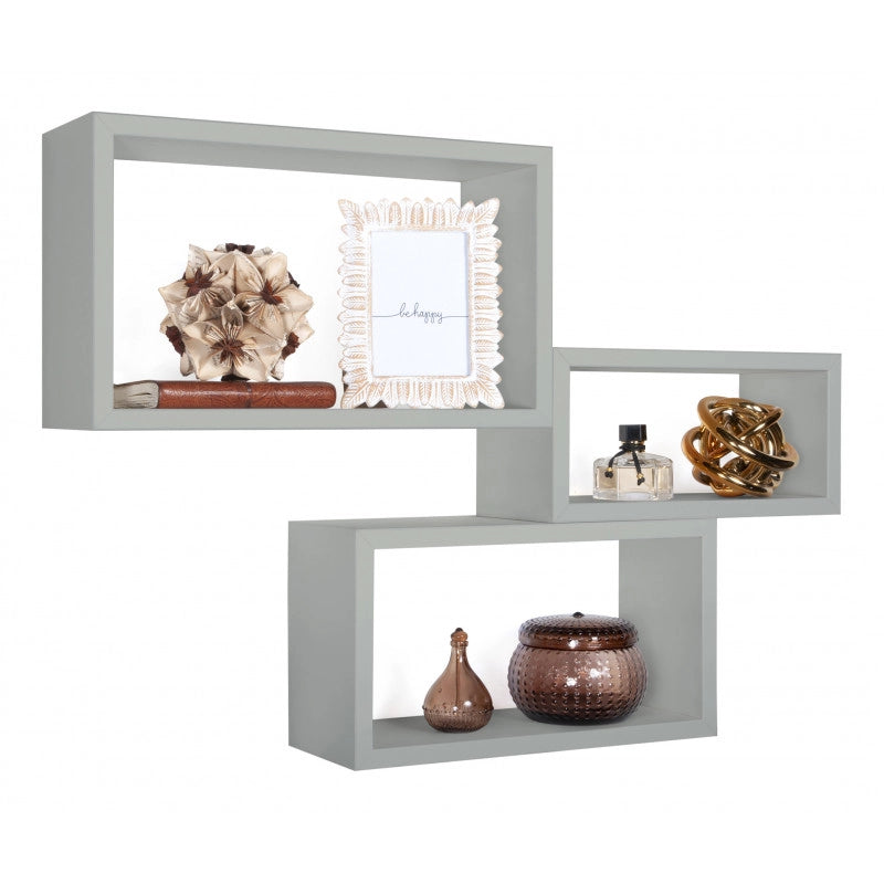 Set di 3 Mensole da Muro, Libreria Sospesa, Libreria Parete, Scaffale Parete, Grigio Sasso, 45x27 p15,5 cm, 40x22 p15,5 cm e 35x17 p15,5 cm - Trittico