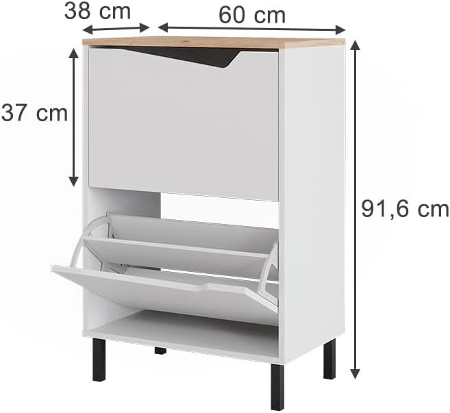 Scarpiera da ingresso Marelle, Bianco/Artisan, 60 x 91.6 cm con 2 scomparti