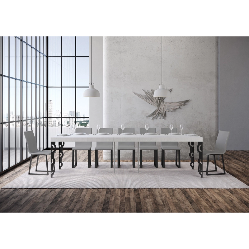 Consolle allungabile 90x40/300 cm Karamay Premium telaio Antracite - Bianco Frassino