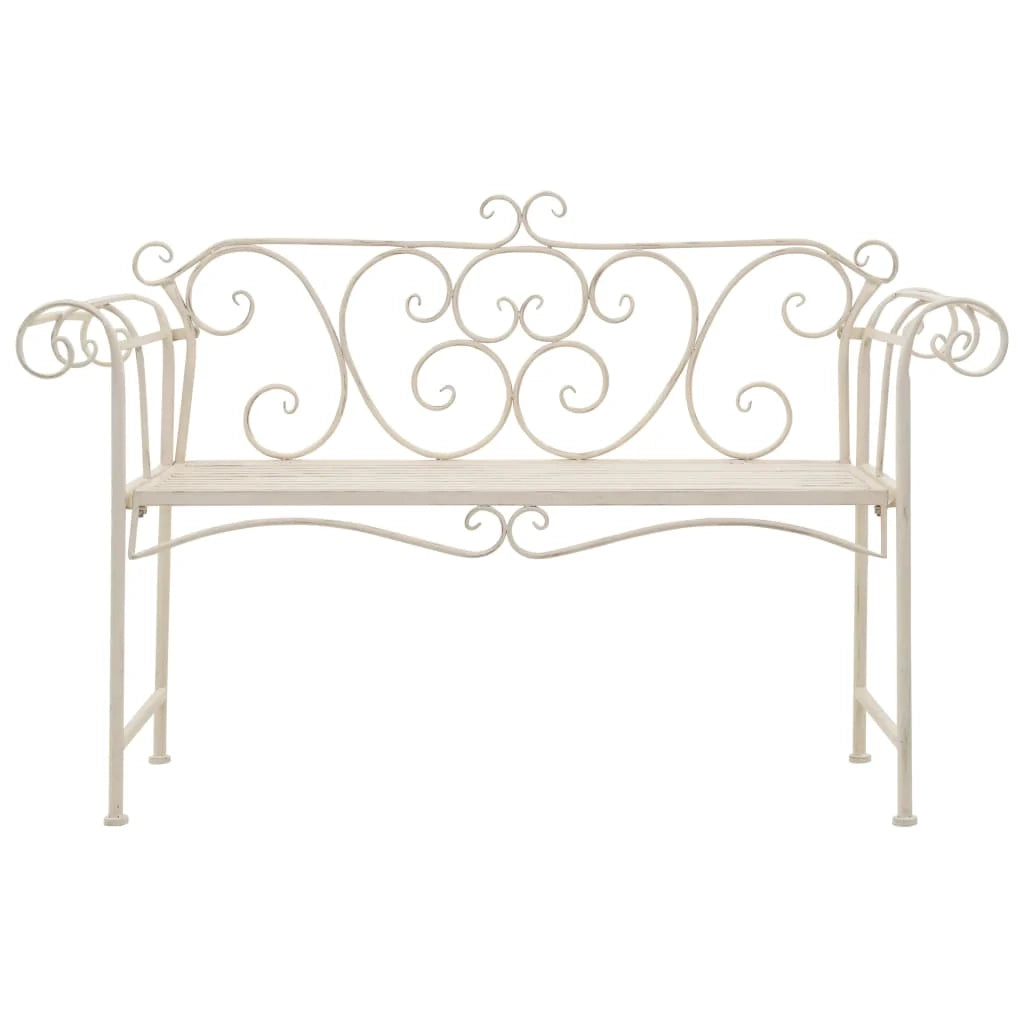 Panca da giardino mobili da esterno per patio terrazza 132 x 46 x 85 cm metallo bianco anticato 02_0011238