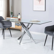 Tavolo da Pranzo Peyton 160×90 cm in Vetro Temperato con Gambe Incrociate Cromate