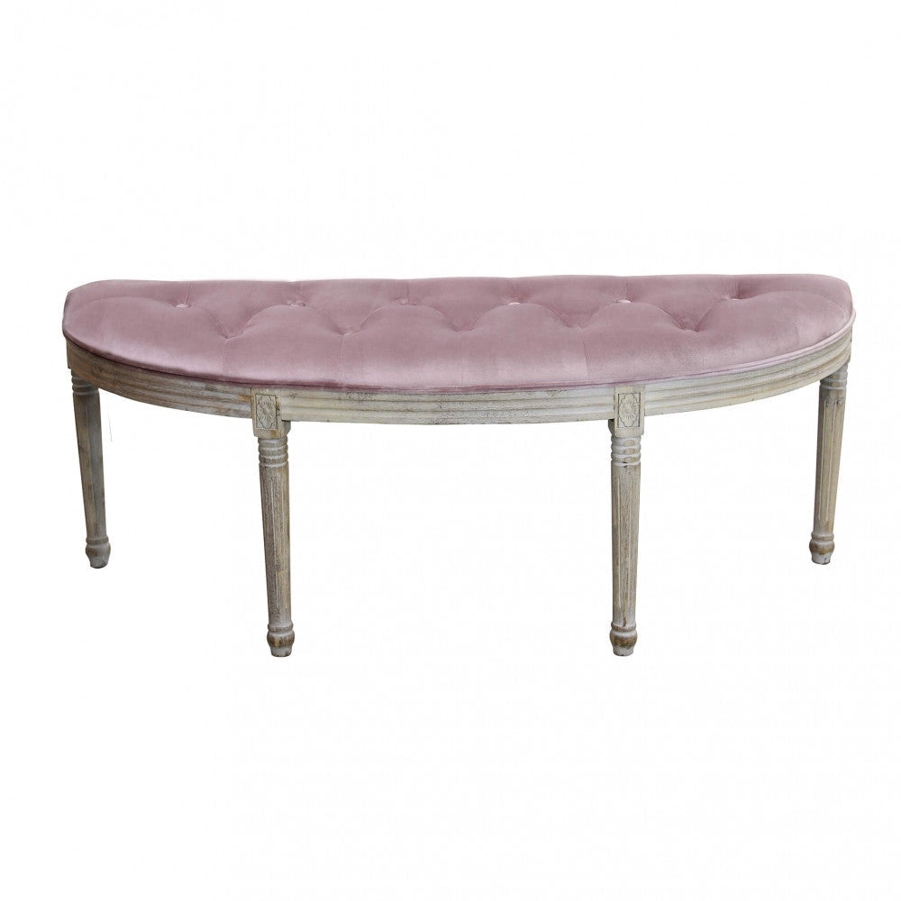 Panca Margi in Velluto Rosa 125x45x48 h cm in Legno Rosa