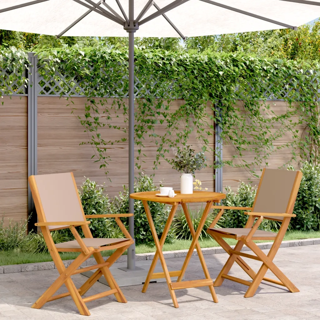 Set da Bistrot 3pz | Set Salotto da Giardino Tortora in Tessuto e Legno Massello