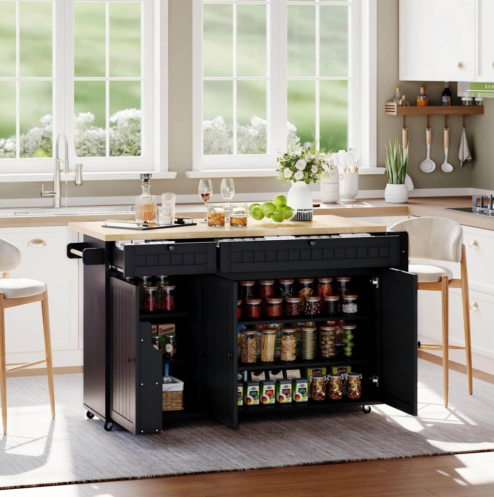 Isola cucina 137x70 cm naturale e nera in MDF, piano pieghevole