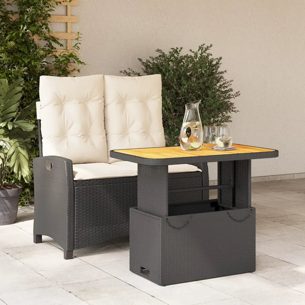 Set da Pranzo da Giardino 2 pz | Set Salotto da Giardino con Cuscini Nero in Polyrattan