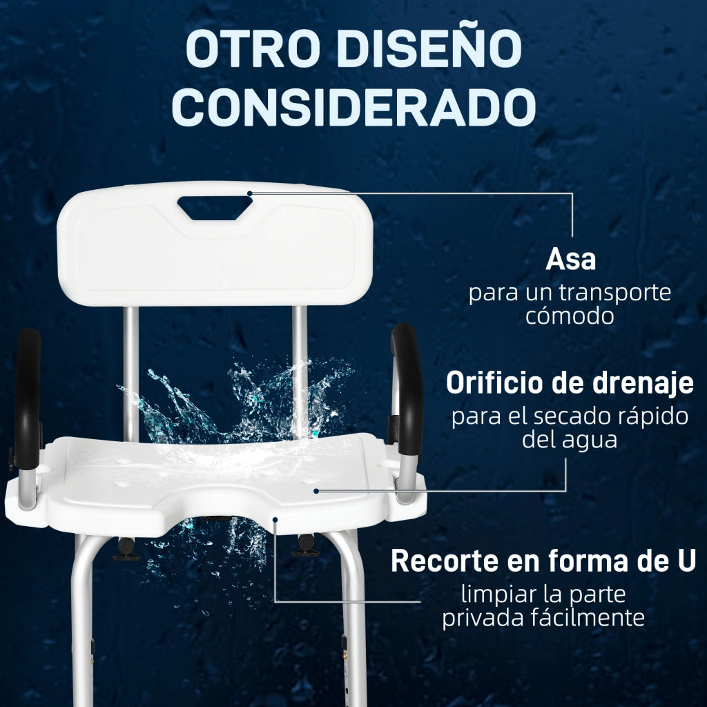 Sgabello da doccia regolabile con braccioli ¨C zephmum ¨C antiscivolo, carico 136 kg, bianco