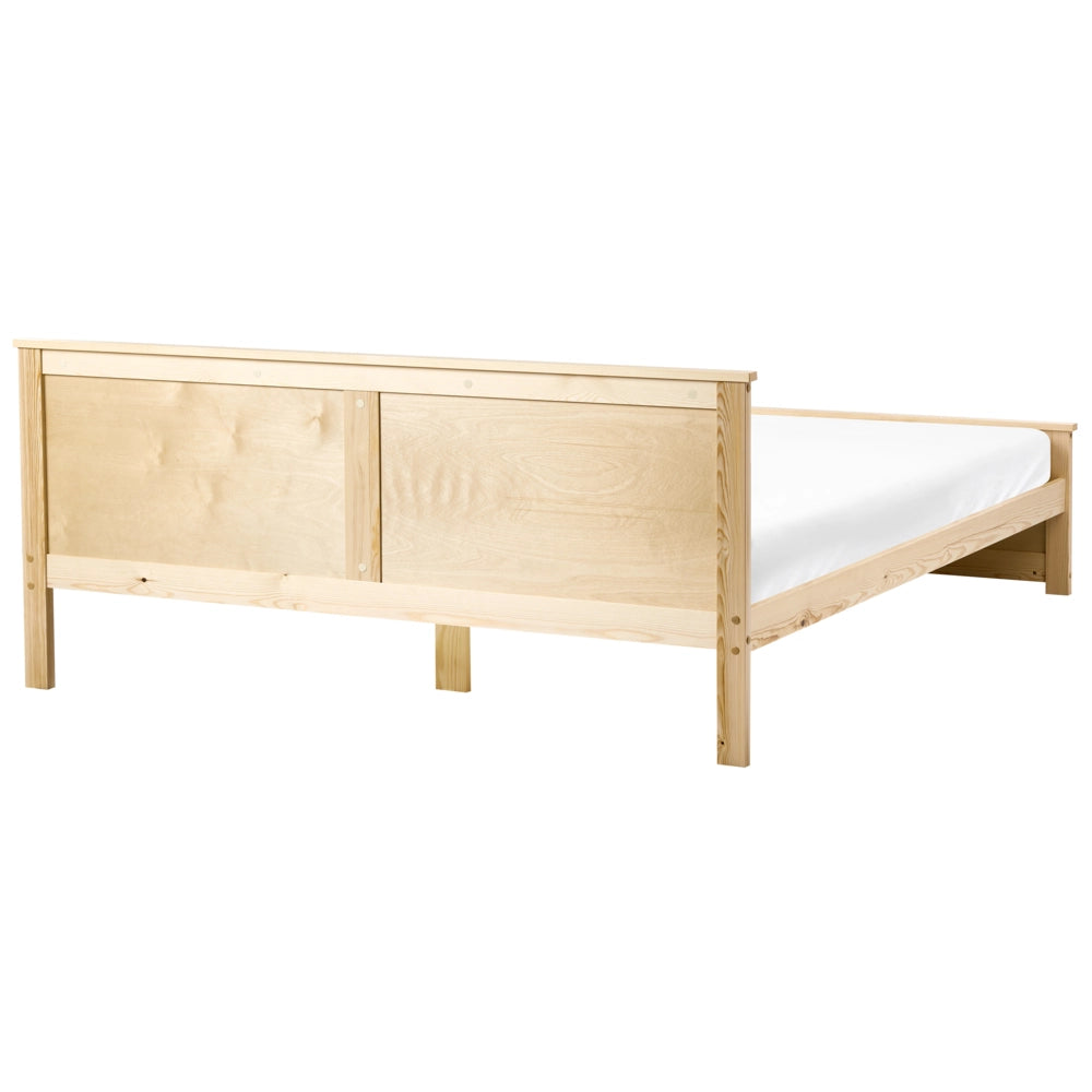 Letto matrimoniale in legno naturale marrone chiaro 180 x 200 cm con testiera in stile scandinavo