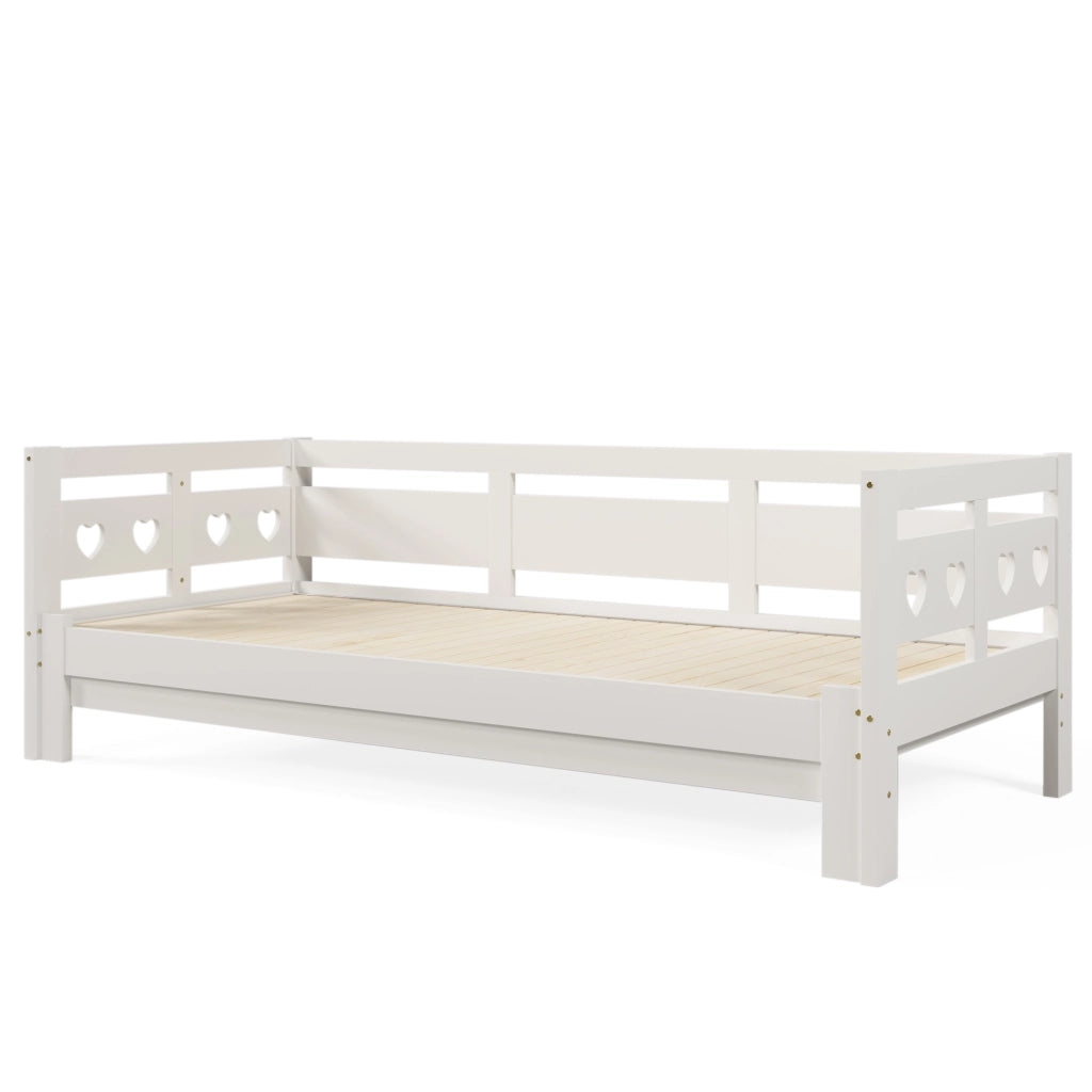 Letto a scomparsa - Zephmum - 90x190cm - Bianco - Pino massiccio, 2 posti letto, rete a doghe a forma di cuore