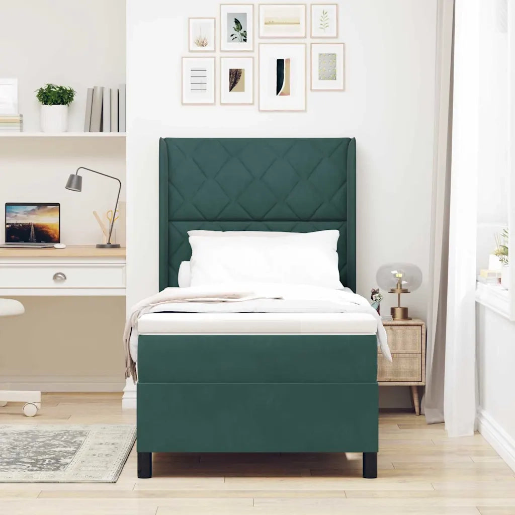 Letto a molle con strisce LED Verde Scuro 90 x 190 cm Velluto 3343901