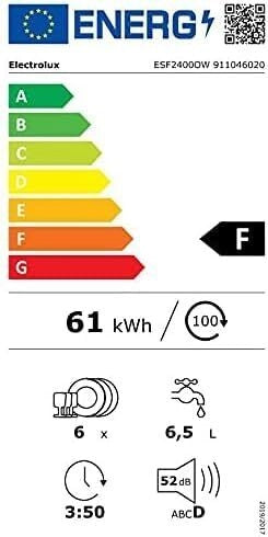Electrolux ESF2400OW Lavastoviglie Libera Installazione 6 coperti Classe F 52 dB 6 Programmi (43.8x55x50 cm) colore Bianco