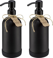 Dispensatore di sapone in vetro con pompa in acciaio inossidabile nero con sottopiatto in silicone e contenitori da 250ml (2 pezzi)