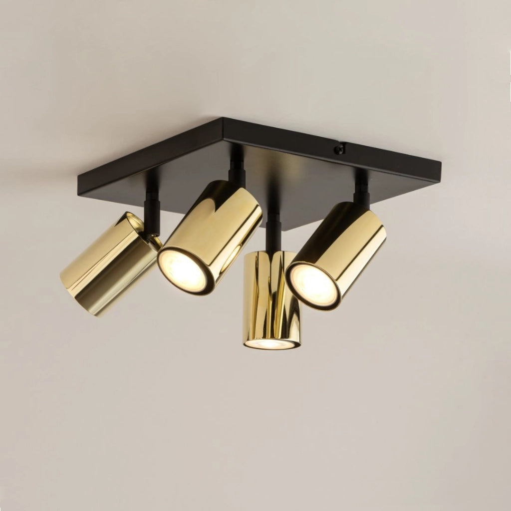 Plafoniera moderna nera ottone quadra 4 spot GU10 Sigma