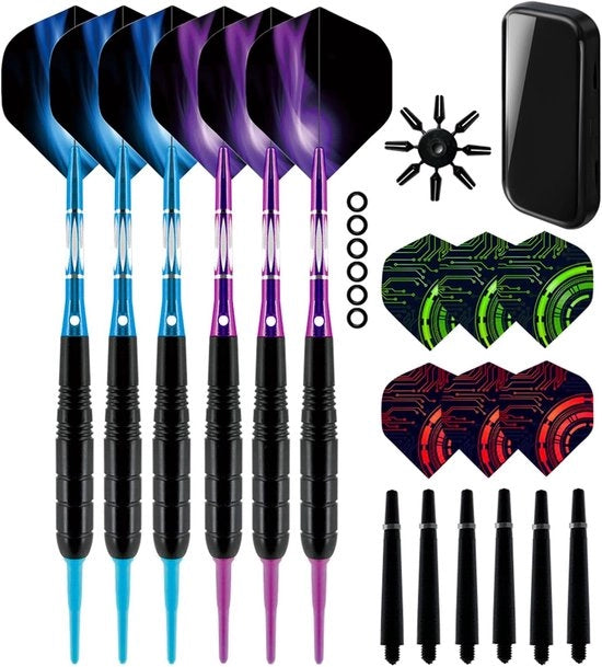 Dartpijlen soffici professionali - 6 pezzi - blu e viola - 19 gram - accessori per darts