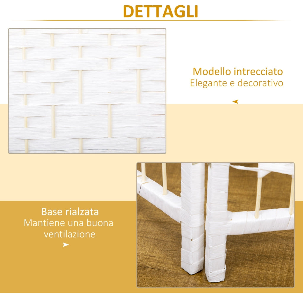 Paravento a 4 Ante Pieghevole 160x170 cm Autoportante e Intrecciato per Interni Bianco