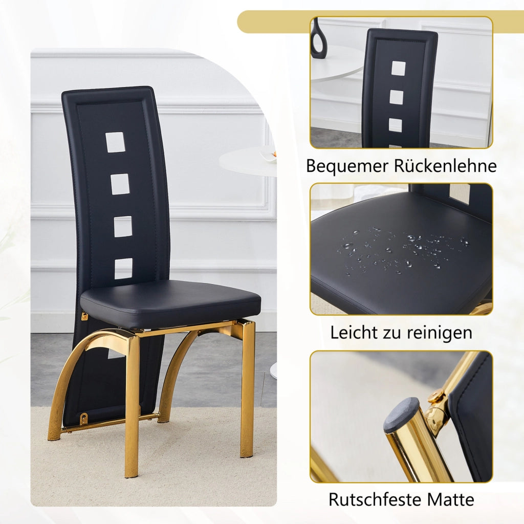 SEDIA da Pranzo 102,5 cm PU Nero e Metallo Oro Set da 2 pezzi