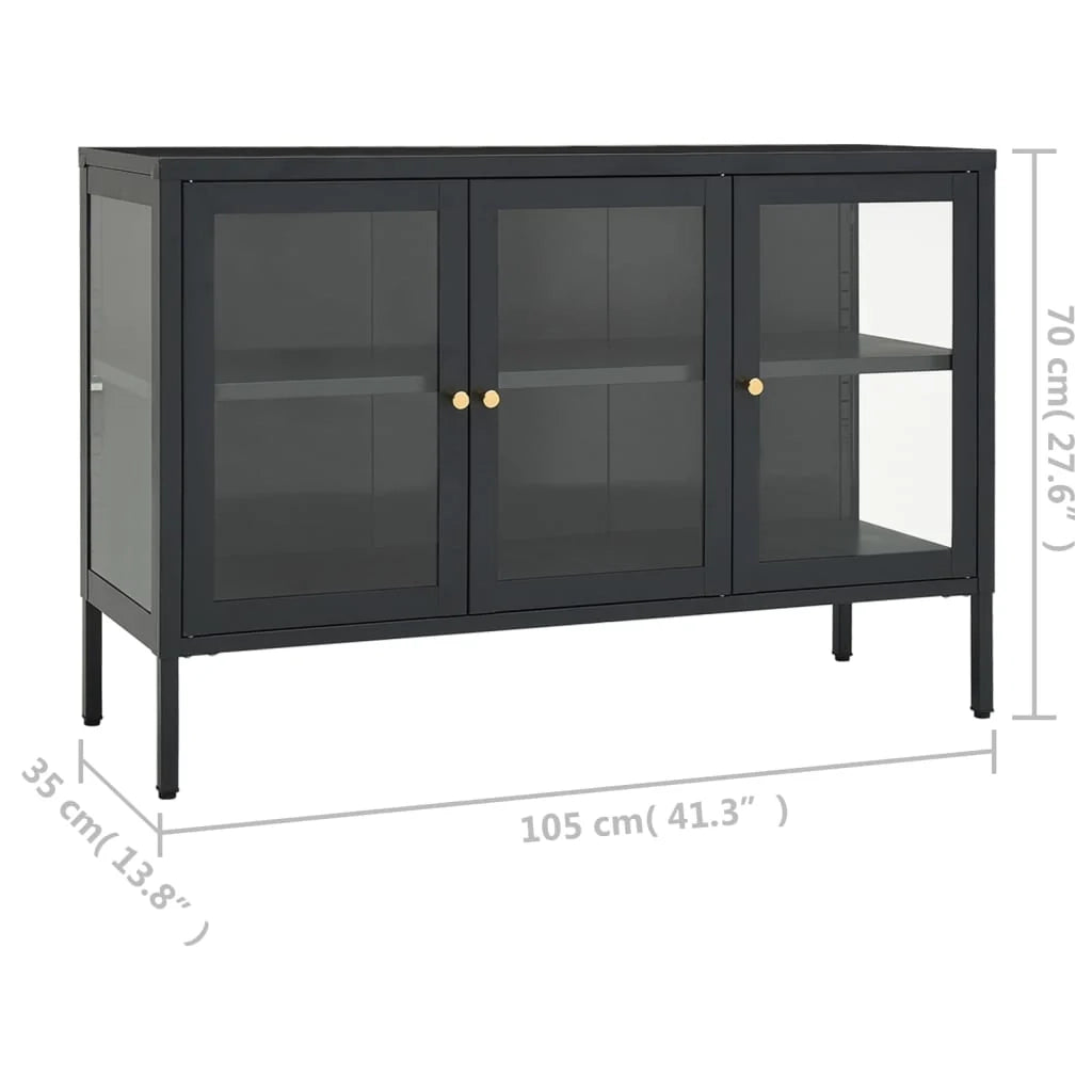 Buffet credenza cassettiera armadio mobile contenitore organizer per cucina soggiorno salotto 105 x 35 x 70 cm acciaio e vetro antracite 02_0029690