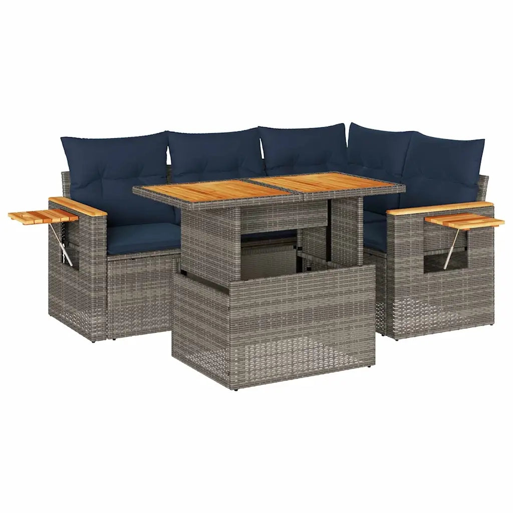 Set Divano Giardino 5 pz con Cuscini Grigio Polyrattan Acacia