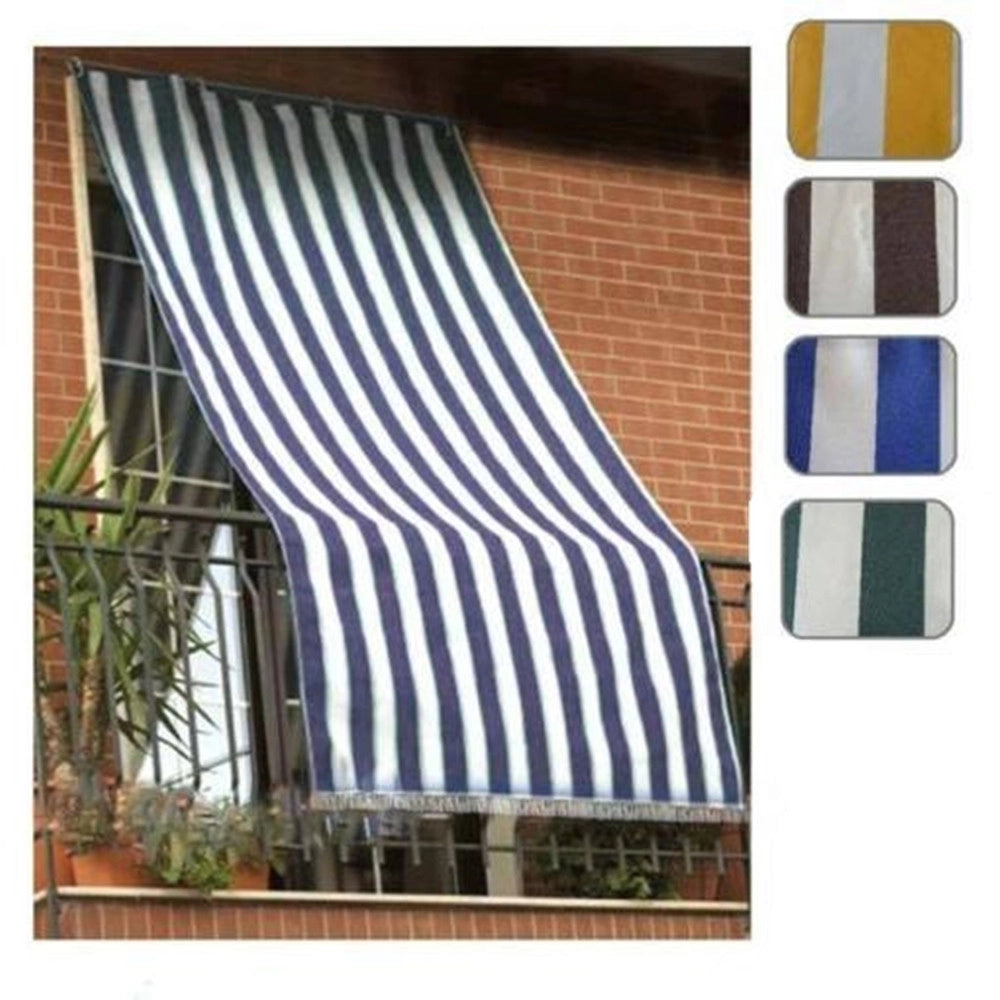 Trade Shop - Tenda Da Sole A Righe Con Anelli Per Porta Esterno Balcone Veranda Giardino 145x250cm -