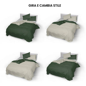 Copripiumino Matrimoniale con Sacco e Federe Double Face Verde Oliva/Panna