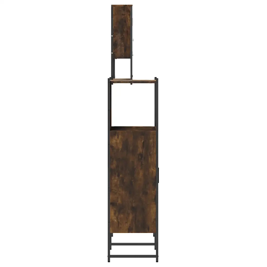 Set Mobili da Bagno 3 pz Rovere Fumo in Legno Multistrato