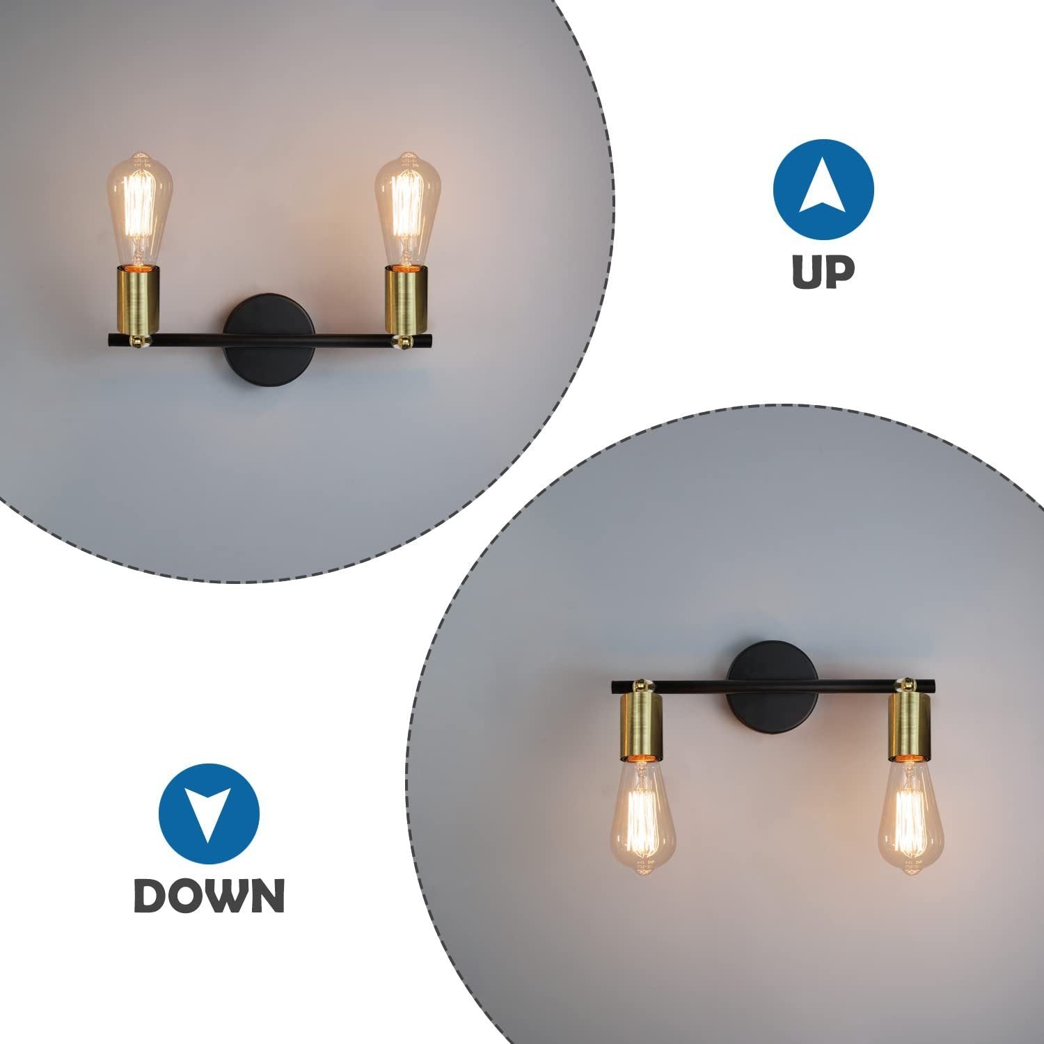 ZMH Faretto da soffitto vintage E27 nero oro a sospensione