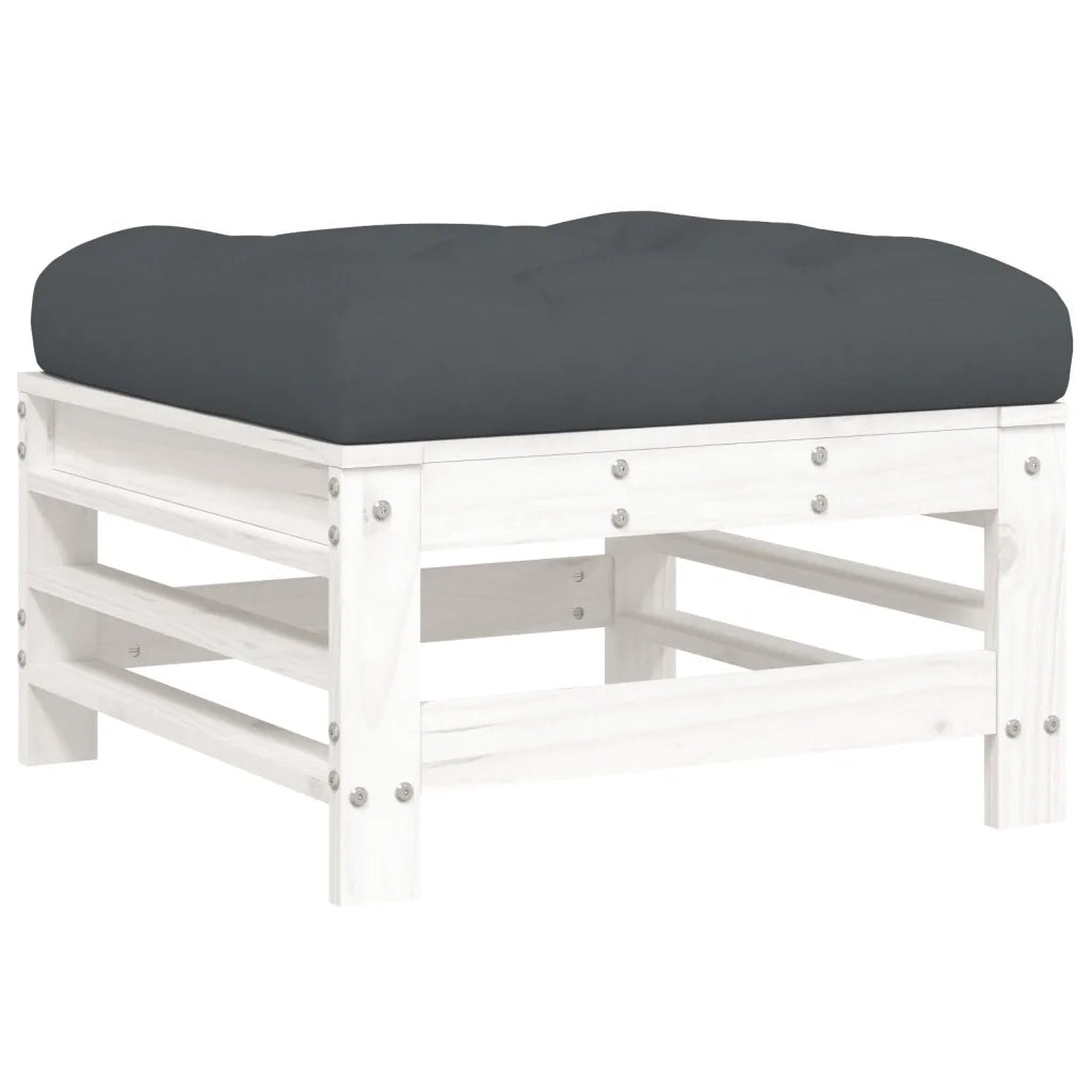 Sedia da giardino-Poggiapiedi Giardino con Cuscini 2pz Legno Massello Pino Bianco 211241