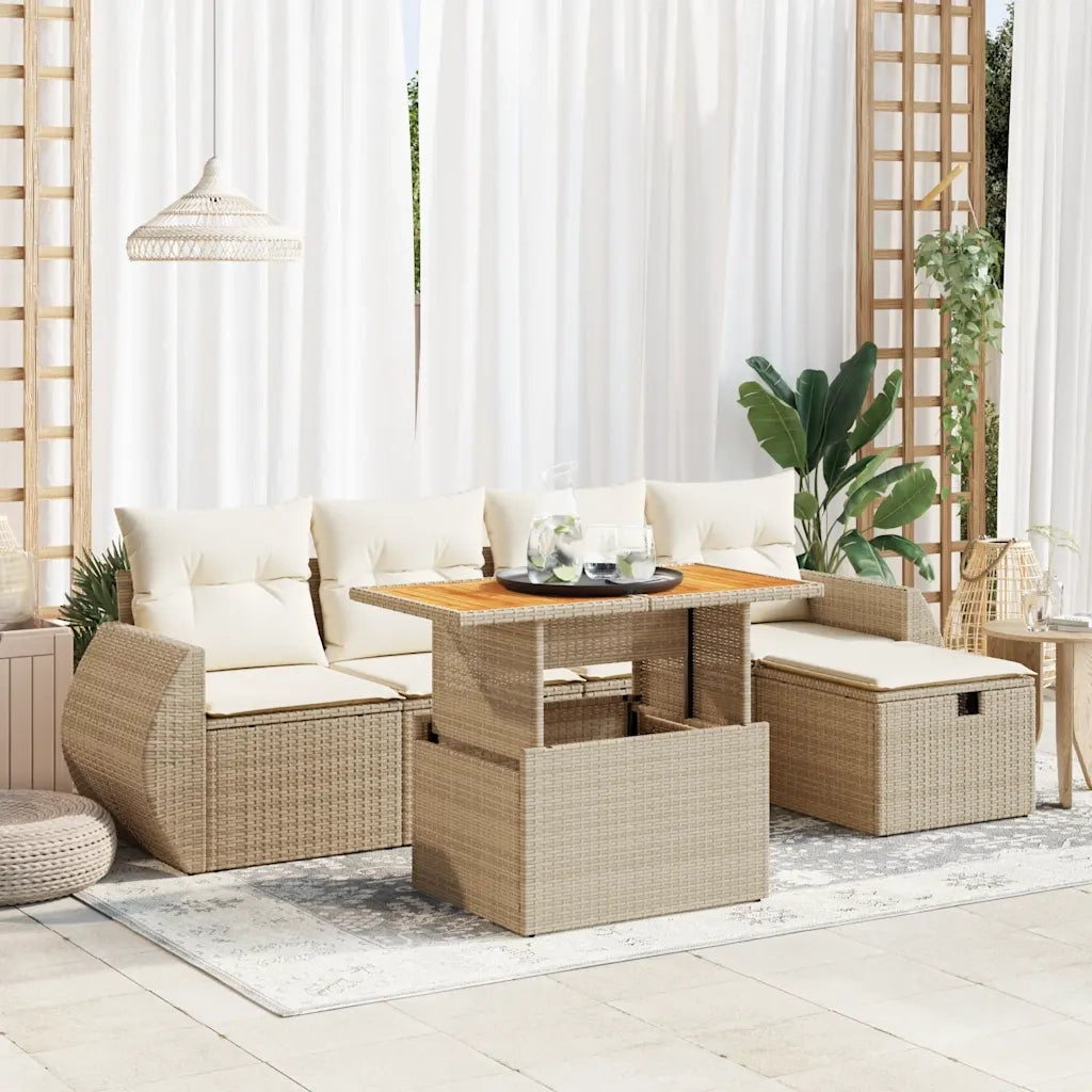 Set Divano da Giardino 6 pz con Cuscini Beige Polyrattan Acacia 3328052