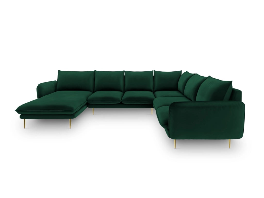 Cosmopolitan Design - Divano panoramico destro "Vienna" 7 posti in velluto verde bottiglia 