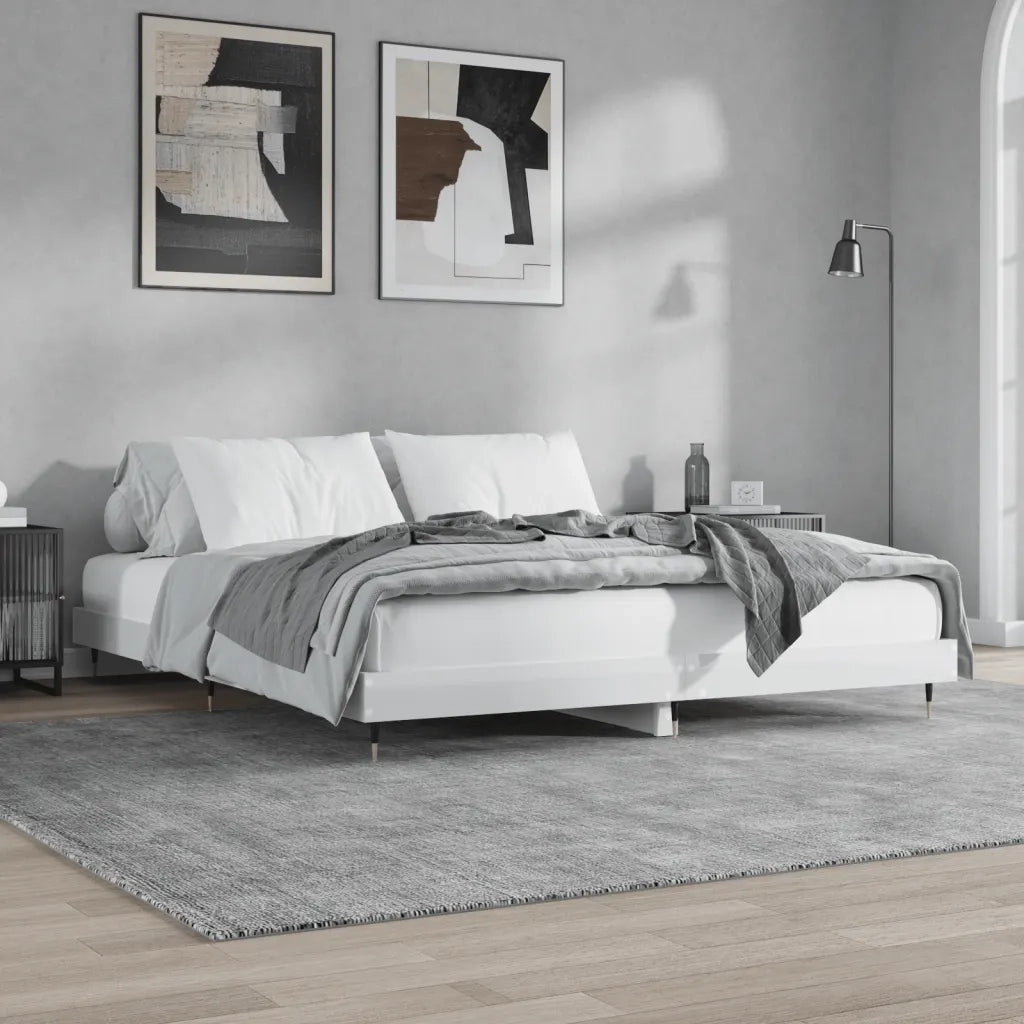 Letto matrimoniale | Letto per adulti | Giroletto Bianco Lucido 140x200 cm in Legno Multistrato